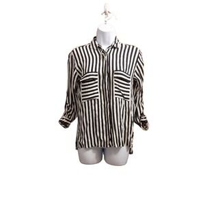 Zara Women's Black/White Stripe Button Up Shirt